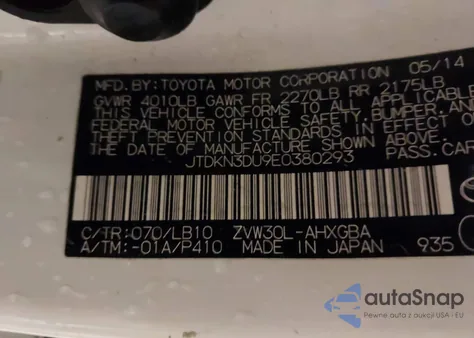 2014 Toyota Prius Four z USA, uszkodzony, nr VIN JTDKN3DU9E0380293